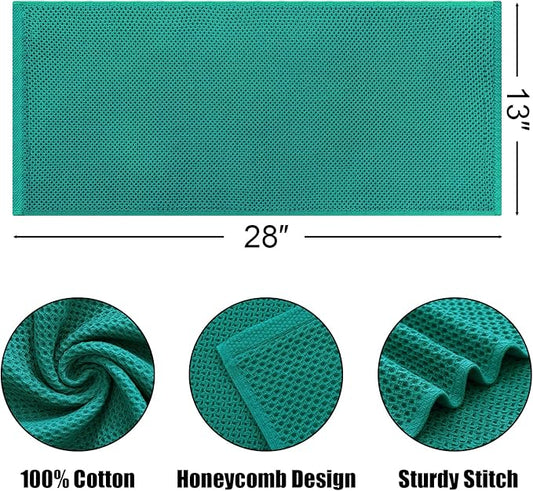 Kitinjoy 100% Cotton Waffle Weave Kitchen Hand Towels (13 X 28 Inches, Teal), 6-Pack Super Soft and Absorbent Dish Towel for Drying Dishes