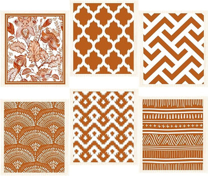 Morigins Swedish Dish Clothes Pack of 6, Reusable, Absorbent Hand Towels for Kitchen, Bathroom and Cleaning Counters Cellulose Sponge Cloth (Brown)