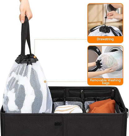 WOWLIVE Laundry Hamper with Lid,160L Large Laundry Basket 3 Section with Removable Washing Bags,Collapsible Waterproof Dirty Clothes Hamper for Laundry Room Bathroom Dorm,Black