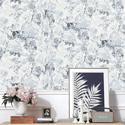 Dimoon 197"x17.3" Floral Peel and Stick Wallpaper Boho Blue White Contact Paper Flower Removable Wallpaper Renter Friendly Kitchen Wall Paper Shelf Liner Bathroom Self Adhesive Vintage Thicken Vinyl