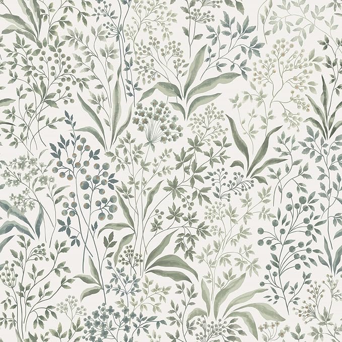 Heroad Green Floral Peel and Stick Wallpaper Boho Contact Paper for Cabinets Drawers 16.1''x393'' Leaf Wall Paper Removable Self Adhesive Wallpaper for Bedroom Bathroom Waterproof Decor Vinyl Roll