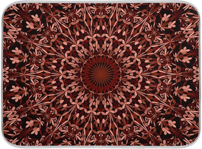 Super Absorbent Dish Drying Mat, Microfiber Fast-Drying Dish Mat, 24" x 18", Kitchen Dish Drying Pad, Mandala Maroon Boho