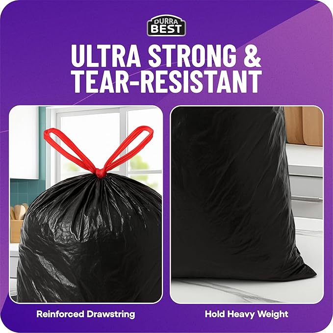 Heavy-Duty Trash Bags – 120 count, 18 Gallon Black, Ultra Thick Drawstring Garbage Bags – Leak-Resistant for Home & Commercial Use, Big Trash Bags, Made in USA