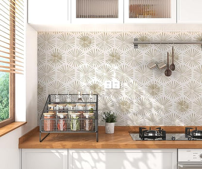 Modern Peel and Stick Wallpaper Boho Self Adhesive Wallpaper Peel and Stick Geometric Contact Paper White and Beige Wall Paper Removable Wallpapers 17.3''×197'' for Bedroom Bathroom Cabinets Decor