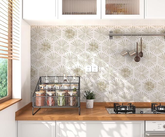 Modern Peel and Stick Wallpaper Boho Self Adhesive Wallpaper Peel and Stick Geometric Contact Paper White and Beige Wall Paper Removable Wallpapers 17.3''×393'' for Bedroom Bathroom Cabinets Decor