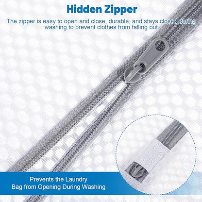 Dntorx 4 PCS Durable Honeycomb Mesh Laundry Bags for Delicates with Zipper, 12" x 16"+16" x 20" Reusable Laundry Bag Mesh Wash Bags for Washing Machine for Clothes, Shoes, Socks, Bra (2M + 2L, White)