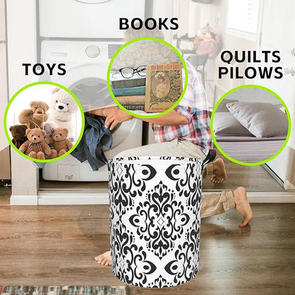 Vintage Damask Laundry Basket Foldable Laundry Hamper Waterproof Oxford Cloth Large Laundry Basket Clothes Storage Bucket Toy Organizer For Bathroom, Laundry, College 17.3 x16.5 Inch