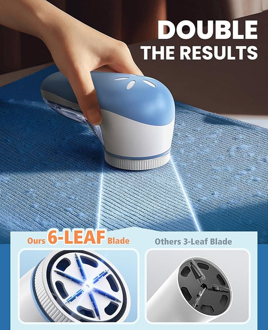 POPCHOSE Fabric Shaver, Lint Remover for Clothes, Electric Lint Shaver with 6-Leaf Blades, Sweater Shavers to Remove Pilling for Clothing, Couch, Furniture, Fuzz, Lint Ball, Bobbles, Light Blue