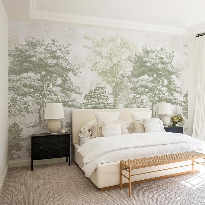 Zeeko Vintage Forest Wall Murals Peel and Stick 144" W x 100" H Canvas Waterproof Tree Self-Adhesive Wallpaper Large Nature Landscape Art Deco for Bedroom