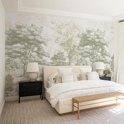 Zeeko Vintage Forest Wall Murals Peel and Stick 144" W x 100" H Canvas Waterproof Tree Self-Adhesive Wallpaper Large Nature Landscape Art Deco for Bedroom
