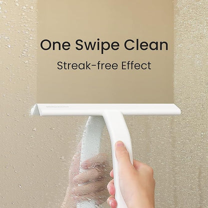 dancemoon JustHang Shower Squeegee for Glass Doors, All-in-One Award-Winning Silicone Squeegee with Built-in Hook for Bathroom, Window, Mirror, Tile Wall, Car, Streak-Free Cleaner Tool, 10-Inch White