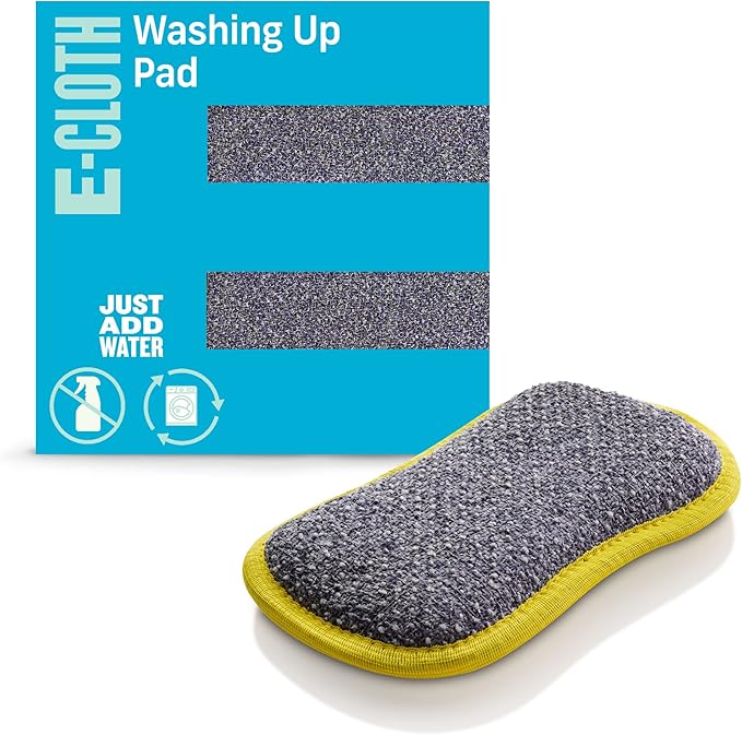 E-Cloth Washing Up Pad, Premium Microfiber Non-Scratch Kitchen Dish Scrubber Sponge, Ideal for Dish, Sink and Countertop Cleaning, 100 Wash Guarantee, Yellow, 1 Pack