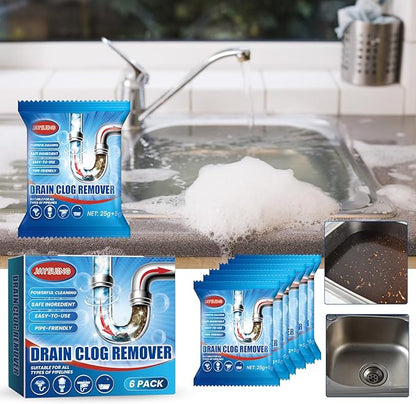 Drain Clog Remover and Cleaner for Toilet, Shower or Sink Drains, Unclogs and Removes Hair, Soap Scum, Organic Waste, Blockages, Effective in 30 minutes, Undamaged pipes(6 Pack, 180g Each)