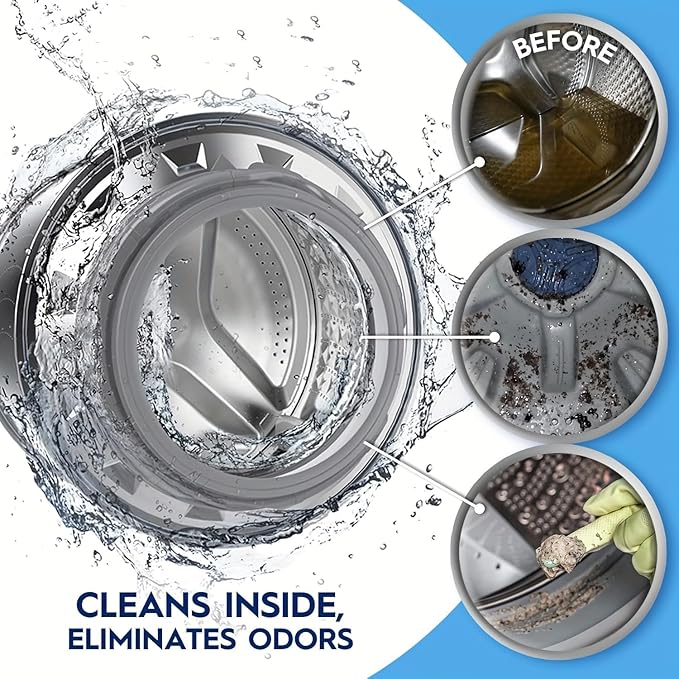 Washing Machine Cleaner Tablets 12 Pack – Deep Cleaning & Deodorizer for Front Load, Top Load & HE Washers – Removes Residue, Soap Scum & Odors from Drum, Seals & Hoses