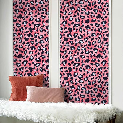 Ismoon Unique Pink Peel and Stick Wallpaper 16.1"X236" Leopard Wallpaper Colorful Modern Pink Contact Paper Thickened Removable Self-Adhesive Wall Paper for Home Decoration Vinyl