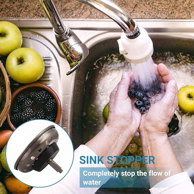 KONE Copper Kitchen Sink Strainer Basket, 2 Pcs Stainless Steel Antique Copper Sink Drain Strainer and Sink Stopper for Standard 3-1/2 inch Sink Drain, with Metal Center Knob and Rubber Drain Stopper