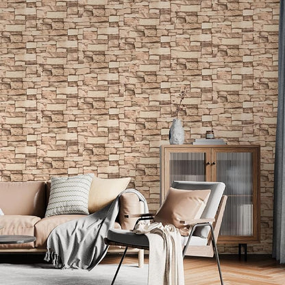 20 Pack 3D Wall Panels Peel and Stick, Waterproof Foam Stone 3D Wallpaper, Self Adhesive Foam Wallpaper for Bedroom Bathroom Kitchen (13.7 * 15.1in)