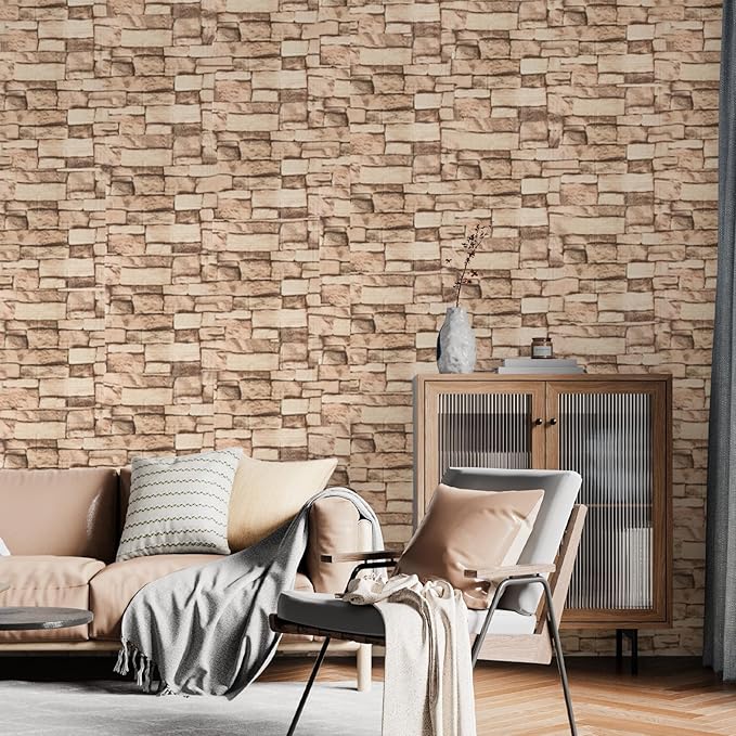 10 Pack 3D Wall Panels Peel and Stick, Waterproof Foam Stone 3D Wallpaper, Self Adhesive Foam Wallpaper for Bedroom Bathroom Kitchen (13.7 * 15.1in)