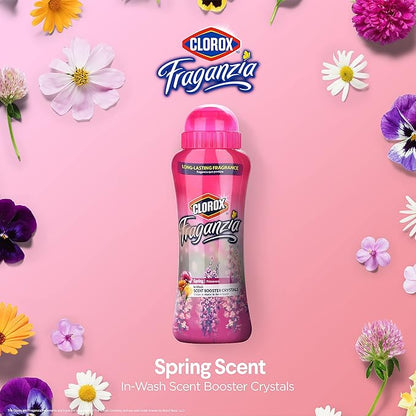 Clorox Fraganzia Laundry Scent Booster Crystals, In-Wash Fragrance Beads for Fresh-Smelling Clothes & Linens, Safe for All Fabrics & Colors, Easy-Pour Bottle, Spring Scent, 36 Oz, 6 Pack