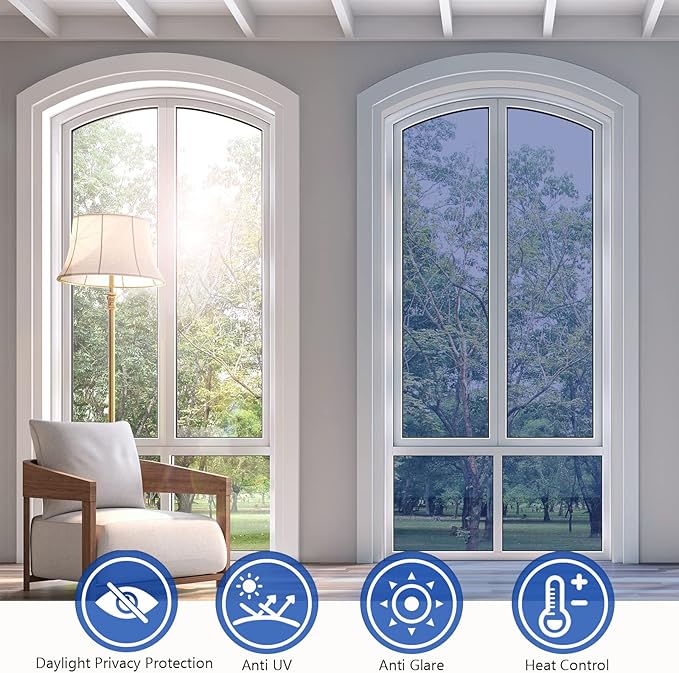 KESPEN Window Privacy Film Window Tint for Home Sun Blocking Static Cling One Way Mirror Tint Anti UV Reflective Film for Home and Office, Blue-Silver, 29.5 Inch X 13.1 Feet