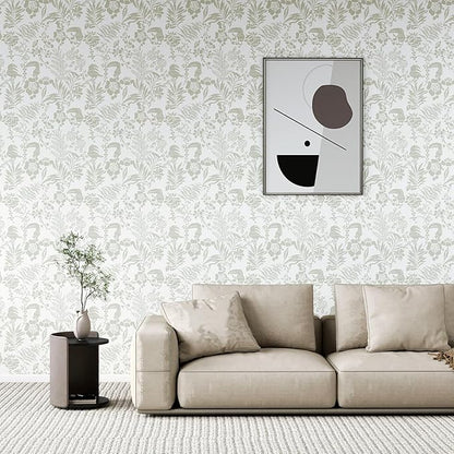 Tropical Botanical Peel and Stick Wallpaper – Green Floral Birds Removable Wallpaper for Bedroom Living Room, Self Adhesive Home Decor, Waterproof Repositionable Wall Covering,17"x 200"
