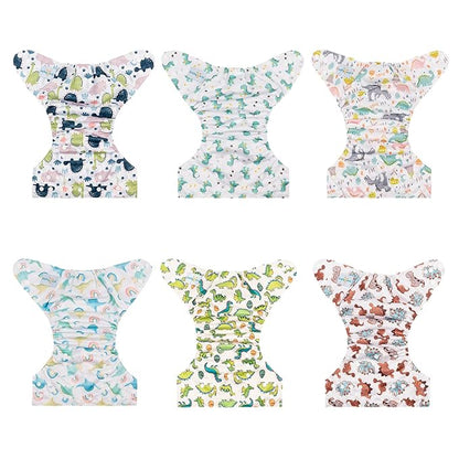 Babygoal Reusable Neutral Cloth Diapers 6 Pack with 10pcs Inserts, One Size Adjustable Washable Pocket Nappy Covers for Baby Boys and Girls