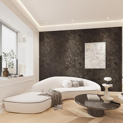 3yecao 16"×591" Big Roll Large Size Thick Dark Brown Tan Grey Concrete Wallpaper Peel Stick Glossy Charcoal Gray Concrete Contact Paper Vinyl Adhesive Taupe Cement Sticker for Bedroom Basement Walls