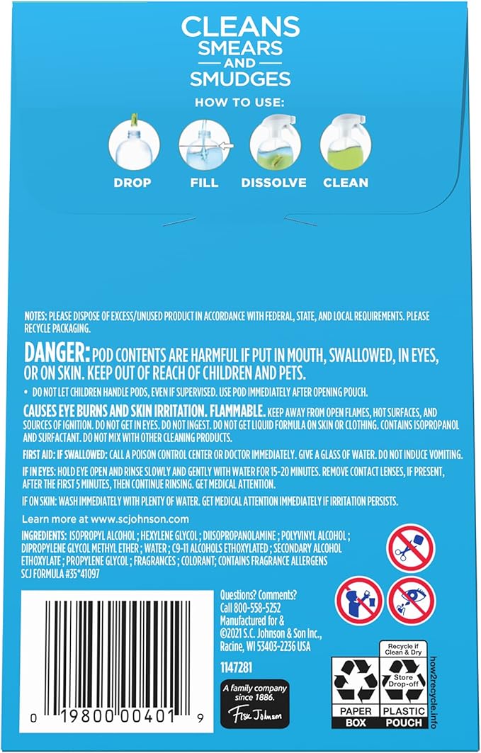 Windex Dissolve Concentrated Pods, Multisurface Cleaner, 2 Concentrated Dissolvable Refill Pods
