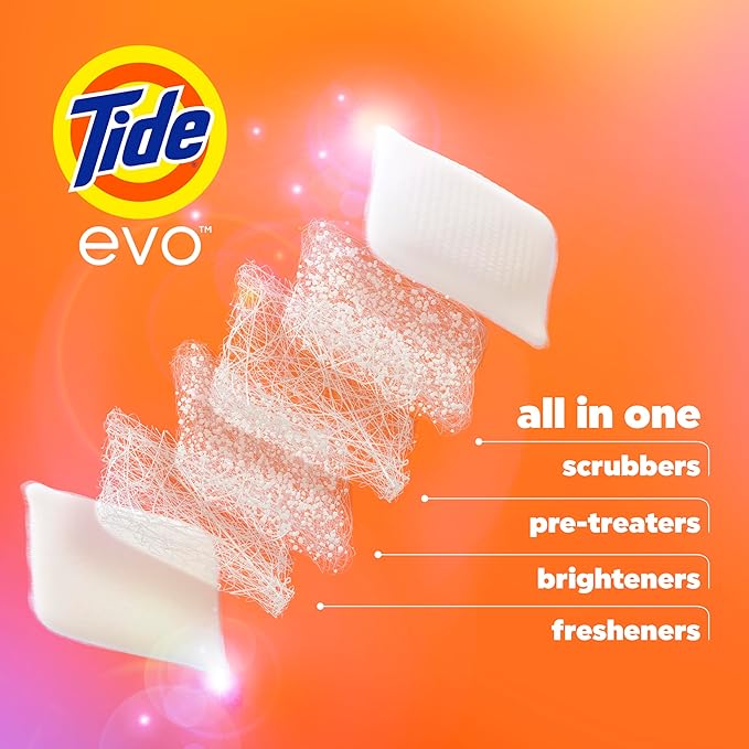 Tide evo Original Scent Laundry Detergent Fiber Tiles Works on 100% of Common Stains Safe for All Machines and Water Conditions Concentrated HE Compatible Clean and Instant Dissolve, 42 Count