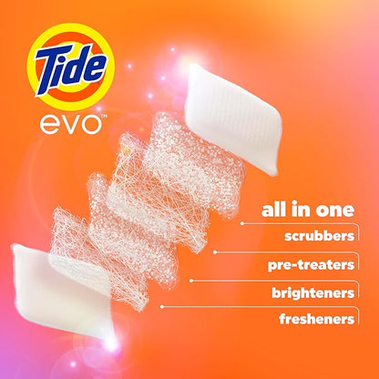 Tide evo Original Scent Laundry Detergent Fiber Tiles Works on 100% of Common Stains Safe for All Machines and Water Conditions Concentrated HE Compatible Clean and Instant Dissolve, 42 Count