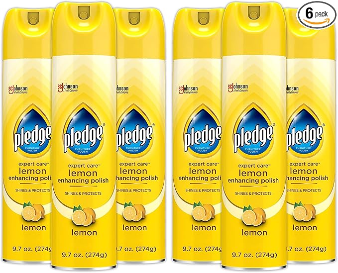 Pledge Enhancing Polish Spray, Wood Furniture & Stainless Steel Polish, Remove Dust and Fingerprints, Fast Shine and Protect, Prevent Scratches & Knicks - Lemon Scent, 9.7oz, Pack of 6