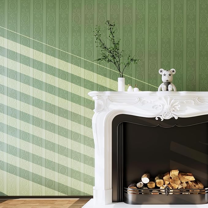 JiffDiff Wallpaper Peel and Stick Textured,3D Embossed Wall Paper Stick on Wallpaper Modern Waterproof Self Adhesive Contact Paper(17.3" x 800",Green)