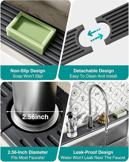 Stone Faucet Mat for Kitchen Sink, Diatomite Sink Protectors - Prevent Moisture Drying Stone Tray Fit Kitchen Counter & Bathroom Counter (Dark Gray, 15.8" x 4")