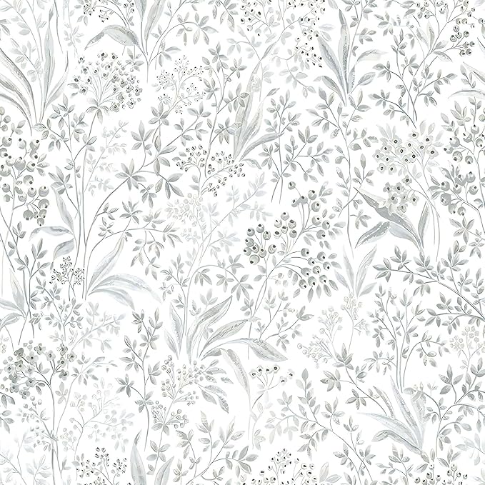 Heroad Boho Peel and Stick Wallpaper Floral Contact Paper for Cabinets Drawers Grey Wall Paper Waterproof Self Adhesive Leaf Wallpaper for Bedroom Bathroom Removable Decor Vinyl Roll 15.5''x78.7''
