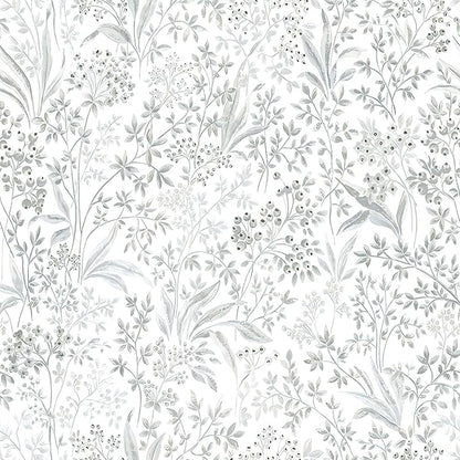 Heroad Boho Peel and Stick Wallpaper Floral Contact Paper for Cabinets Drawers 15.5''x196'' Grey Wall Paper Waterproof Self Adhesive Leaf Wallpaper for Bedroom Bathroom Removable Decor Vinyl Roll