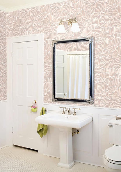 Guvana Pink Wallpaper Peel and Stick Modern Light Pink and White Contact Paper Boho Striped Wall Paper Self Adhesive Waterproof Wallpaper for Bedroom Bathroom Accent Wall Decor Vinyl Roll 17.3"×787"