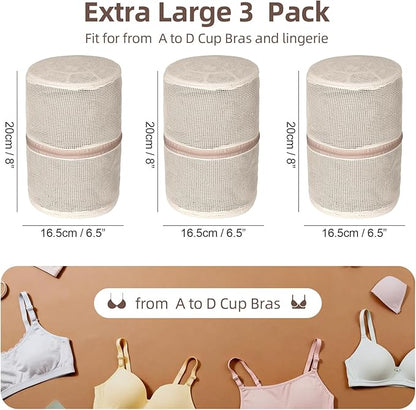 100% Pure Cotton Mesh Laundry Bags, Bra Lingerie Wash Bags for Delicates, No Dye, Set of 3, Natural(8x6.5 Inch)