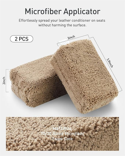 Fantasticlean 9PCS Car Interior Detailing Set, Microfiber Cloth & Applicator, Double-Head Detailing Brushes, Natural Bristles, Scratch-Free, Ultra-Soft for Seats Leather Care or Cleaning