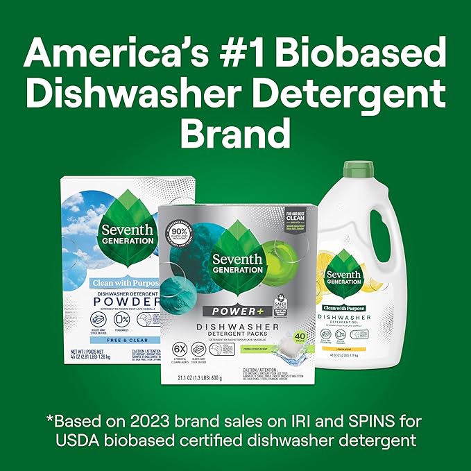 Seventh Generation Power Plus Dishwasher Detergent Packs Fresh Citrus scent Pack of 5 for sparkling dishes Dishwasher tabs 40 count