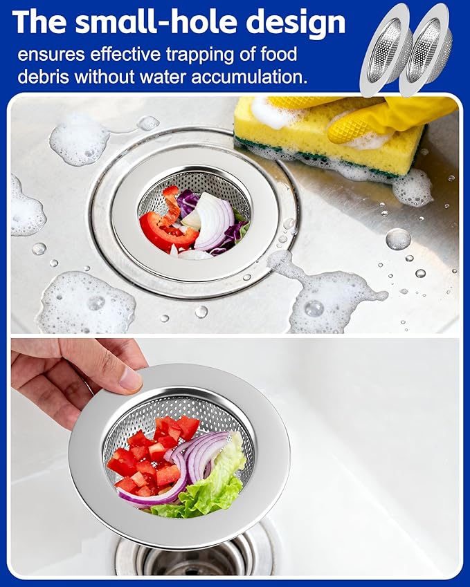 4-Pack Kitchen Sink Drain Strainer, Sturdy Stainless Steel, for Most Kitchen Sink, Effectively Catches Food Particles to Keep Drain Cleanliness, Ease of Cleaning, Outer Diameter 4.5 Inch