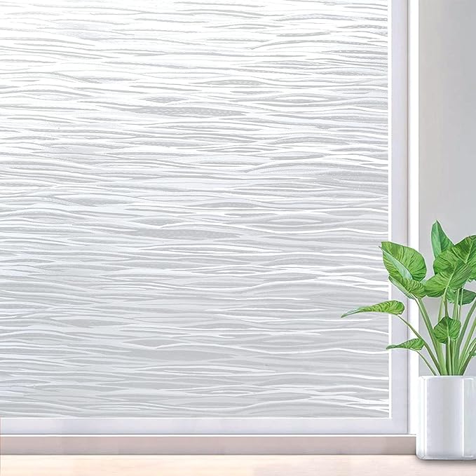 rabbitgoo Window Privacy Film Frosted Glass Film Removable Vinyl Door Coverings UV Blocking Decorative Static Cling Non-Adhesive Window Clings Sticker for Home Decor, 17.5 x 157.4 Inches