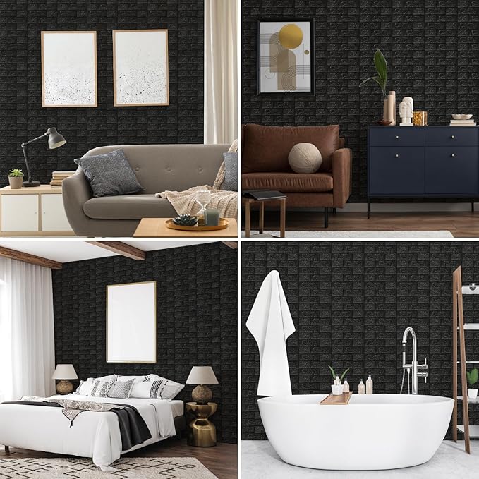 10 Pack 3D Wall Panels Peel and Stick, Waterproof Foam Stone 3D Wallpaper, Self Adhesive Foam Wallpaper for Bedroom Bathroom Kitchen (13.7 * 15.1in)