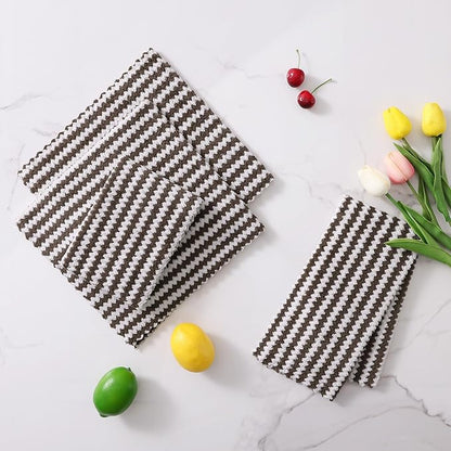 Homaxy 12 Pack Kitchen Dish Cloths, Ultra Soft and Absorbent Dish Towels, Reusable Fast Drying Microfiber Cleaning Cloth, Coral Velvet Wave Design No-lint, 10 x 10 inches, Brown