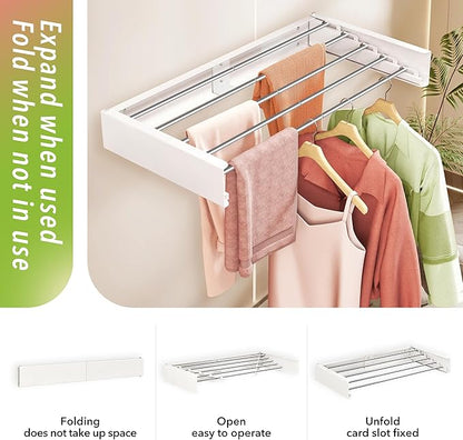 Wall Mounted Drying Rack,32 inches,Foldbale, Clothes Drying Rack,Laundry Drying Rack Wall Mount,Drying Rack Clothing Space Saver,Retractable,Collapsible,Folding Laundry Rack,White