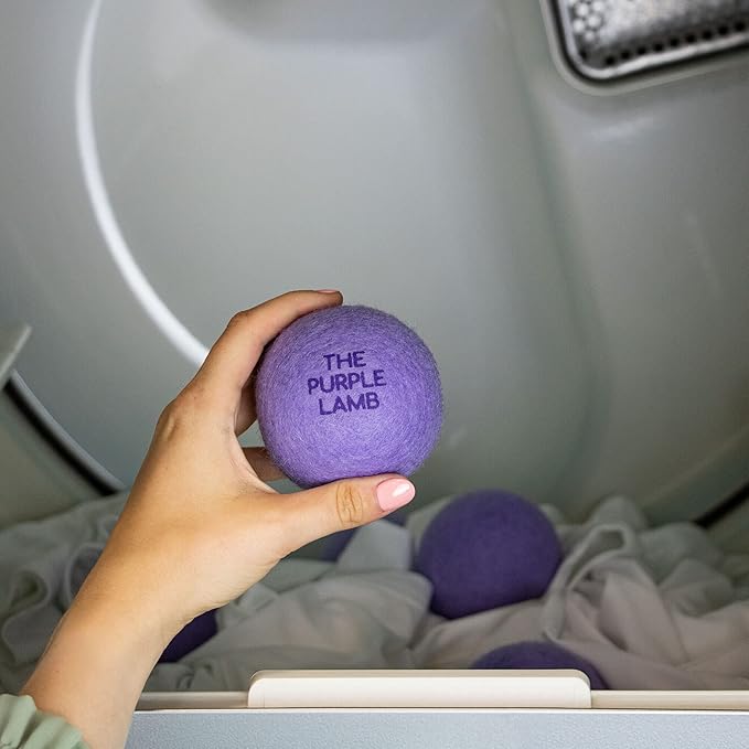 The Purple Lamb Scented Wool Dryer Balls Laundry – Lavender Infused - Antistatic Dryer Ball - XL 4 Pack - 100% Organic Fabric Softener - Shorten Drying time - Handmade in Nepal (4 Pack)