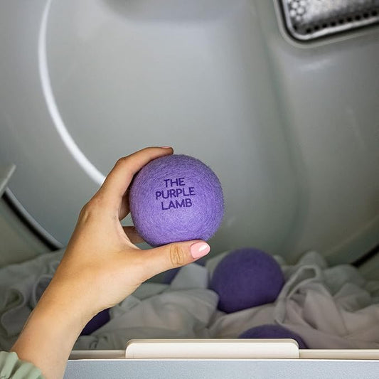 The Purple Lamb Scented Wool Dryer Balls Laundry – Lavender Infused - Antistatic Dryer Ball - XL 4 Pack - 100% Organic Fabric Softener - Shorten Drying time - Handmade in Nepal (4 Pack)