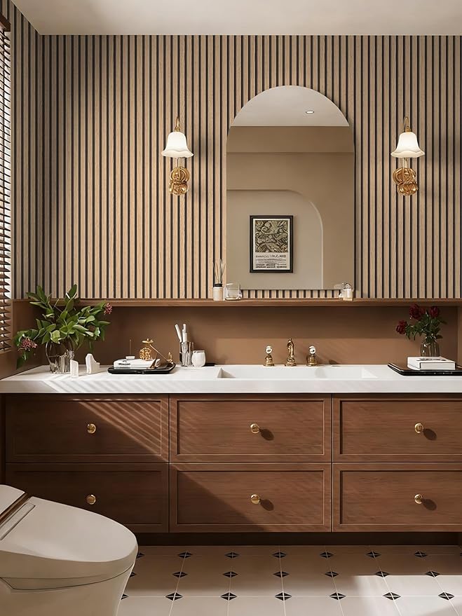 myforHD Wallpaper Peel and Stick Wood Grating Stripe Self-Adhesive Wallpaper Faux Wood Contact Paper Wood Slats Self Adhesive Wall Paper PVC Vinyl Film Removable Waterproof 17.3" x 393"