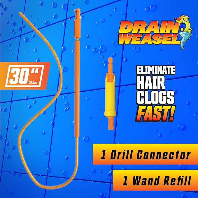 FlexiSnake Drain Weasel MAX Power Drain Hair Clog Remover Tool – Plumbing Snake Auger for Cleaning Shower, Bath Tub, Bathroom with Drill Connector, 30 Inches Long, Made in USA