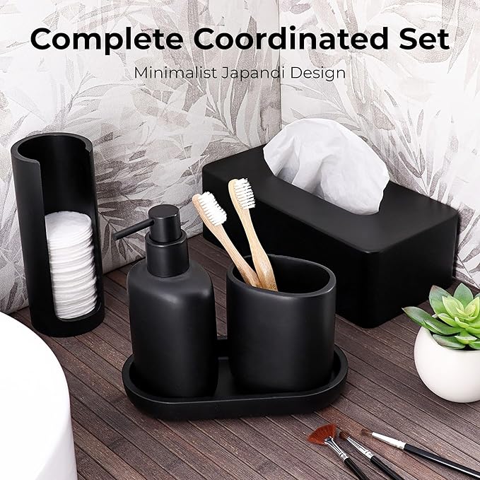 Oval Black Toilet Brush and Holder Set - Minimalist Polyresin Base, Stainless Steel Handle, Silicone Head - Japandi Collection