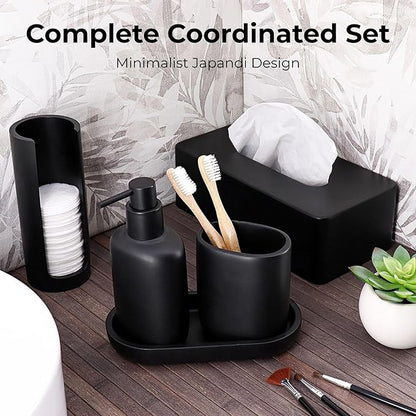 Oval Black Toilet Brush and Holder Set - Minimalist Polyresin Base, Stainless Steel Handle, Silicone Head - Japandi Collection